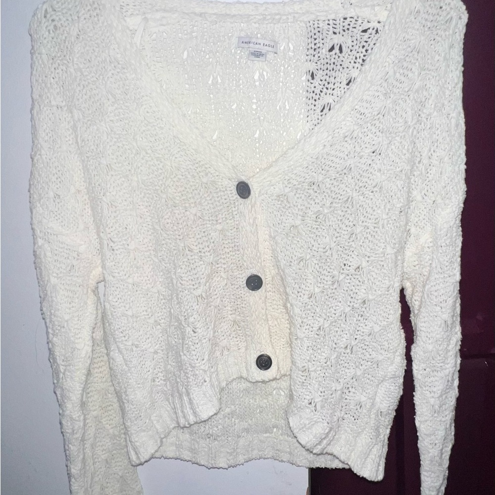 American Eagle Outfitters Cream Cardigan Sweater Classic Knit